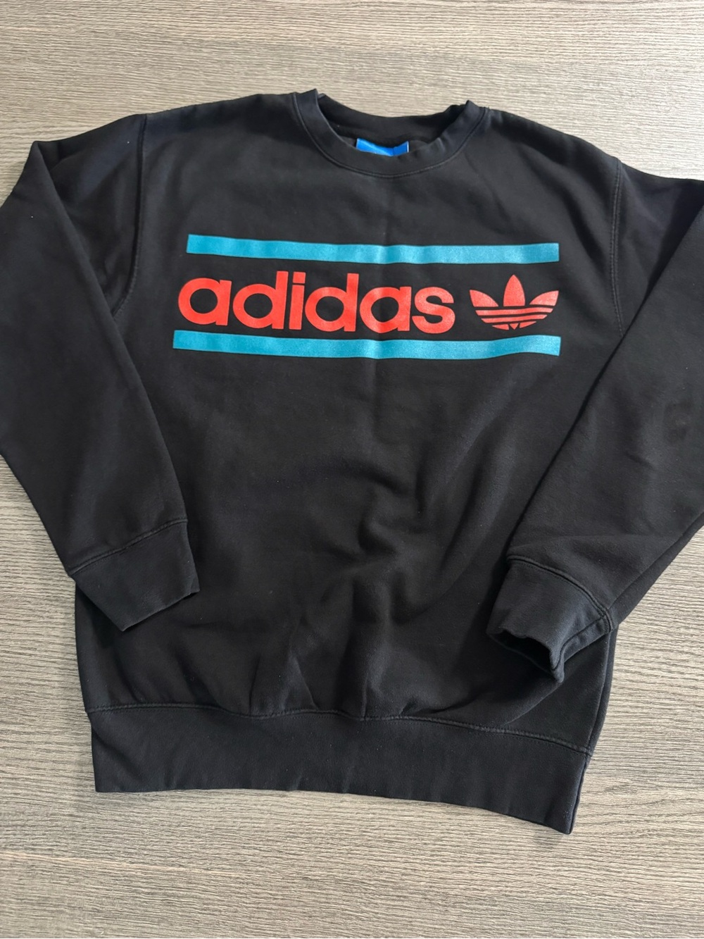 Adidas Retro Logo Fleece Crewneck Pullover Size Small Black Unisex